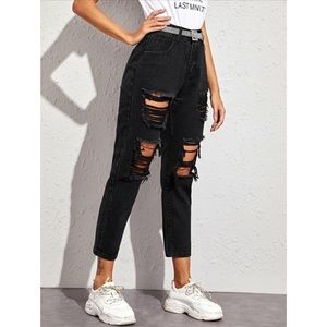High waisted distressed ankle jeans
